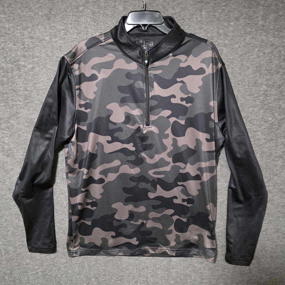 Pins & Aces Golf‎ Co. Mens Medium Performance Golf Pullover 1/4 Zip Green Camo